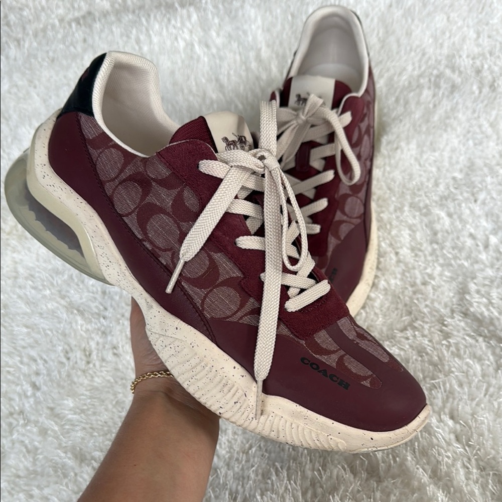 Coach Red and Cream Monogram Sneakers